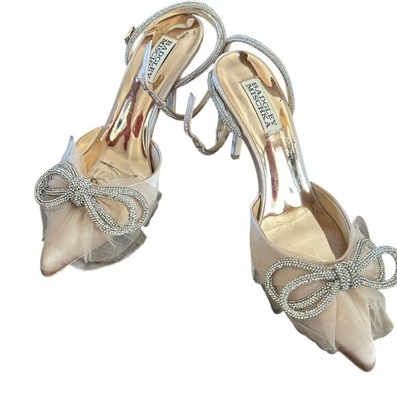 Badgley Mischka Sacred Embellished Bow Ankle Strap Pumps Wedding Formal NEW 7.5 - Picture 1 of 10